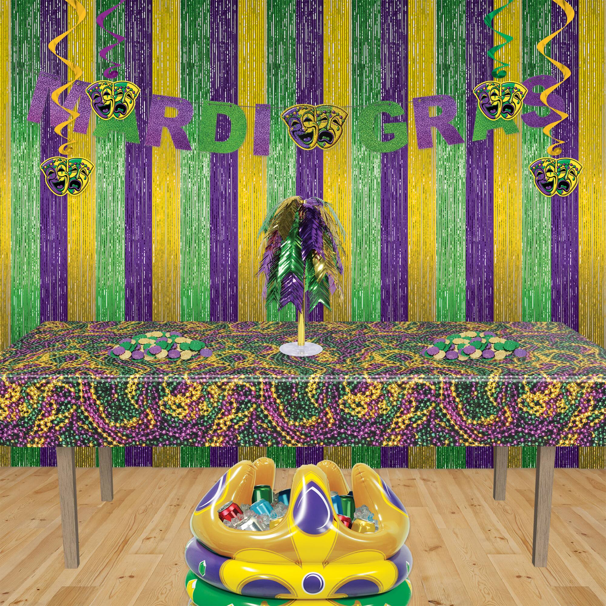 Beistle 54" x 108" Mardi Gras Beads Plastic Table Cover